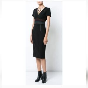 Diane Von Furstenberg 4 Tailored V Neck Sheath Dress Black Short Sleeves